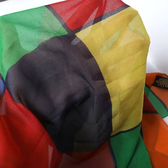 Vintage Square Colour Block Scarf Sheer Italy Tie Rack Retro Red Green Yellow - Picture 5 of 7